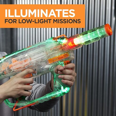 مسدس NERF Modulus Ghost Ops Evader المزود بمحرك - مسدس شفاف مضيء وامتداد للأسطوانة، يتضمن 12 سهمًا رسميًا من النخبة (حصريًا لأمازون) in Saudi Arabia