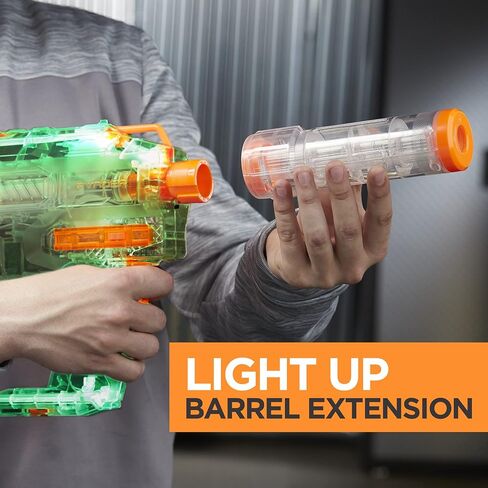 مسدس NERF Modulus Ghost Ops Evader المزود بمحرك - مسدس شفاف مضيء وامتداد للأسطوانة، يتضمن 12 سهمًا رسميًا من النخبة (حصريًا لأمازون) in Saudi Arabia