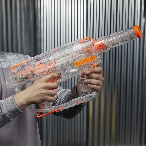 مسدس NERF Modulus Ghost Ops Evader المزود بمحرك - مسدس شفاف مضيء وامتداد للأسطوانة، يتضمن 12 سهمًا رسميًا من النخبة (حصريًا لأمازون) in Saudi Arabia