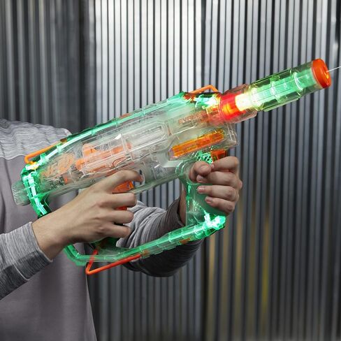 مسدس NERF Modulus Ghost Ops Evader المزود بمحرك - مسدس شفاف مضيء وامتداد للأسطوانة، يتضمن 12 سهمًا رسميًا من النخبة (حصريًا لأمازون) in Saudi Arabia