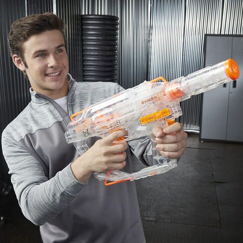 مسدس NERF Modulus Ghost Ops Evader المزود بمحرك - مسدس شفاف مضيء وامتداد للأسطوانة، يتضمن 12 سهمًا رسميًا من النخبة (حصريًا لأمازون) in Saudi Arabia