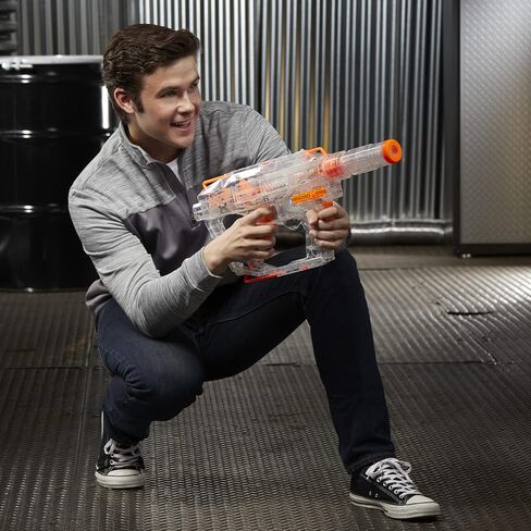 مسدس NERF Modulus Ghost Ops Evader المزود بمحرك - مسدس شفاف مضيء وامتداد للأسطوانة، يتضمن 12 سهمًا رسميًا من النخبة (حصريًا لأمازون) in Saudi Arabia