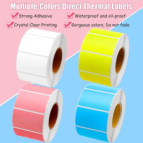 4000 Square Labels Strong Adhesive Direct Thermal Labels Color Shipping Thermal Stickers Printable Self Adhesive Thermal Printer Labels for Thermal Printer 4 Rolls, Pink Yellow White Blue(1.18 x 1.97） in Saudi Arabia