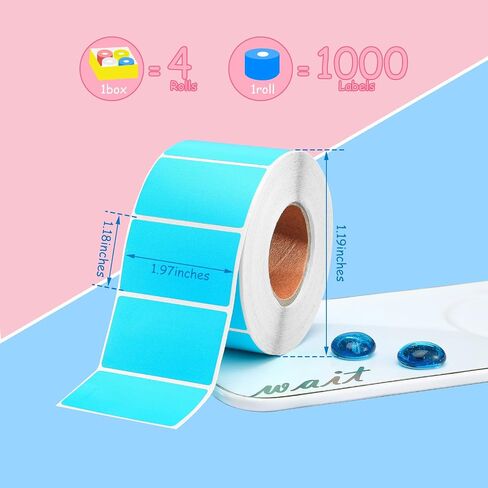 4000 Square Labels Strong Adhesive Direct Thermal Labels Color Shipping Thermal Stickers Printable Self Adhesive Thermal Printer Labels for Thermal Printer 4 Rolls, Pink Yellow White Blue(1.18 x 1.97） in Saudi Arabia