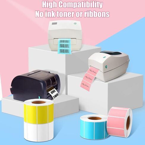 4000 Square Labels Strong Adhesive Direct Thermal Labels Color Shipping Thermal Stickers Printable Self Adhesive Thermal Printer Labels for Thermal Printer 4 Rolls, Pink Yellow White Blue(1.18 x 1.97） in Saudi Arabia