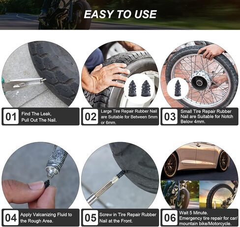 مجموعة إصلاح الإطارات، مسمار إصلاح الإطارات، سدادة لولبية الإطارات، 22 قطعة من الأظافر المطاطية لإصلاح الإطارات، إصلاح الإطارات، مناسبة للسيارة والدراجات النارية وATV وجيب والشاحنة وإصلاح ثقب إطارات الجرار in Kuwait