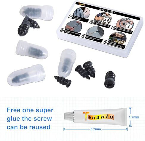 مجموعة إصلاح الإطارات، مسمار إصلاح الإطارات، سدادة لولبية الإطارات، 22 قطعة من الأظافر المطاطية لإصلاح الإطارات، إصلاح الإطارات، مناسبة للسيارة والدراجات النارية وATV وجيب والشاحنة وإصلاح ثقب إطارات الجرار in Kuwait