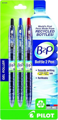 PILOT B2P - Bottle to Pen Refillable & Retractable Rolling Ball Gel Pen Made From Recycled Bottles, Fine Point, Black G2 Ink, 2-Pack (31605) in Saudi Arabia