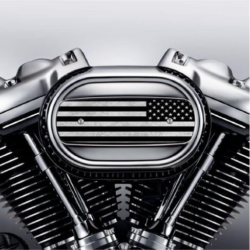 أجزاء دورة Kustom غطاء منقي هواء بعلم أمريكي. يستبدل المخزون هارلي ديفيدسون M8 / 114 إدراج. (العلم الأسود والرمادي) in Kuwait