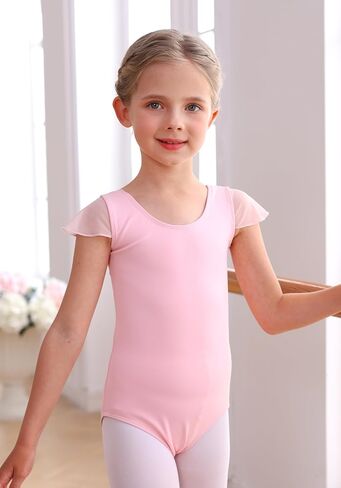 MdnMd Girls Bow Back Ruffle Sleeve Leotard for Ballet Dance Gymnastics Toddler Kids Outfits in Saudi Arabia