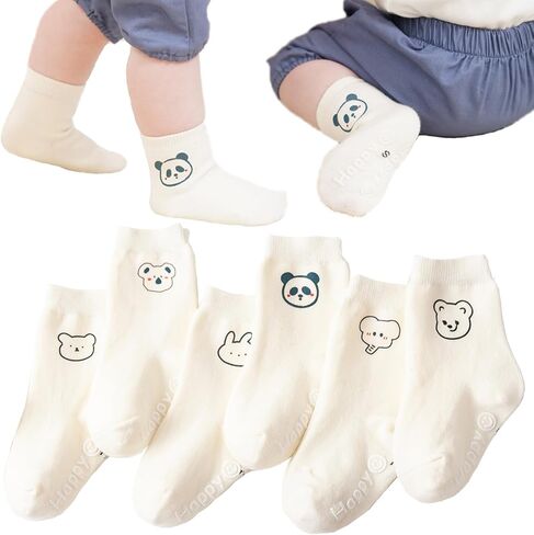جوارب للأطفال الصغار مع مقابض غير قابلة للانزلاق للأطفال، جوارب قطنية لطيفة مضادة للانزلاق لمدة 1-9 سنوات للأولاد والبنات، عبوة من 6 قطع in Kuwait