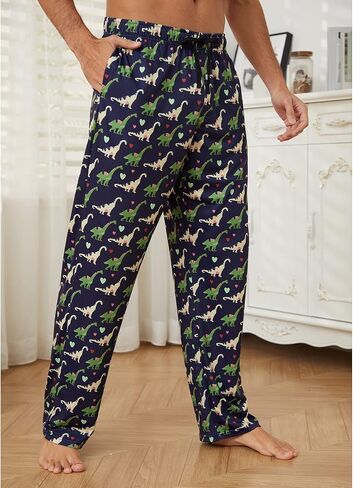 سروال بيجامة رجالي مضحك من Vulcanodon، سروال بيجامة ناعم خفيف الوزن للرجال مع زر طائر كارتوني للرجال in Kuwait