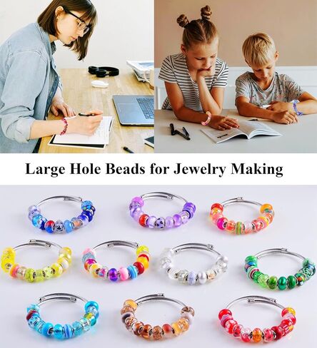 Large Hole Beads for Jewelry Making 120pcs 14mm Large Hole Murano Glass Beads for Pens European lampwork Beads for Beadable Pens Spacer Beads Bulk for Crafts Garden Stakes White Mix in Kuwait