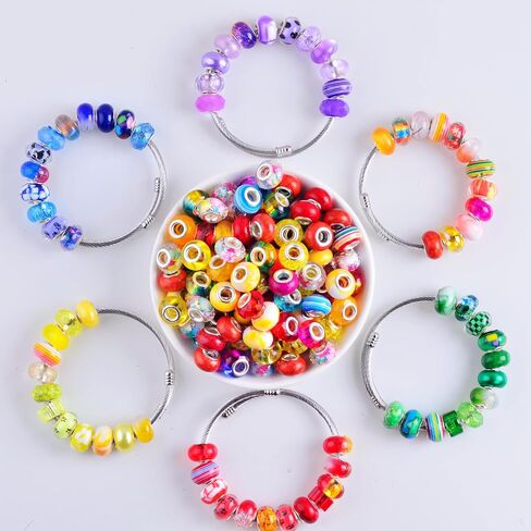 Large Hole Beads for Jewelry Making 120pcs 14mm Large Hole Murano Glass Beads for Pens European lampwork Beads for Beadable Pens Spacer Beads Bulk for Crafts Garden Stakes White Mix in Kuwait