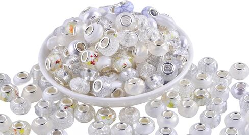Large Hole Beads for Jewelry Making 120pcs 14mm Large Hole Murano Glass Beads for Pens European lampwork Beads for Beadable Pens Spacer Beads Bulk for Crafts Garden Stakes White Mix in Kuwait
