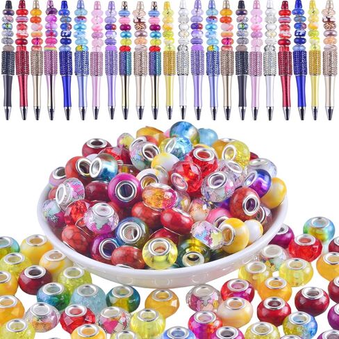 Large Hole Beads for Jewelry Making 120pcs 14mm Large Hole Murano Glass Beads for Pens European lampwork Beads for Beadable Pens Spacer Beads Bulk for Crafts Garden Stakes White Mix in Kuwait