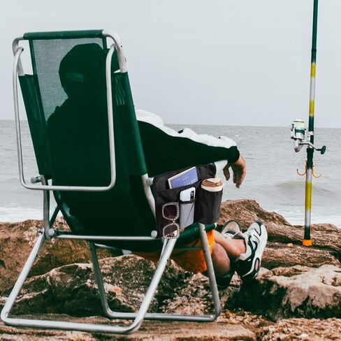Beach Chair Cup Holder Attachment, Black Nylon Beach Chair Drink Bracket 4 Pockets Hanging Cup Holder Stand Adjustable Strap Phone Holder for Patio Lounger, Foldable Camping & Office Chair in Saudi Arabia