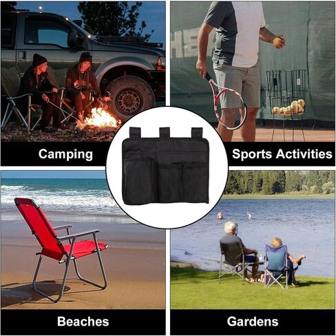 Beach Chair Cup Holder Attachment, Black Nylon Beach Chair Drink Bracket 4 Pockets Hanging Cup Holder Stand Adjustable Strap Phone Holder for Patio Lounger, Foldable Camping & Office Chair in Saudi Arabia
