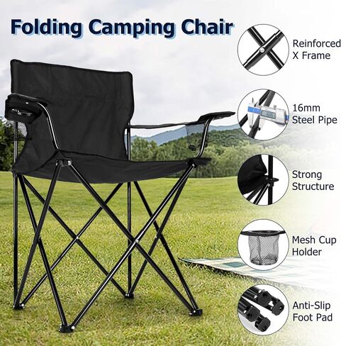 Camping Chairs with Table Set of 3 Black Folding Lawn Chairs Portable Grey Camp Table in Saudi Arabia