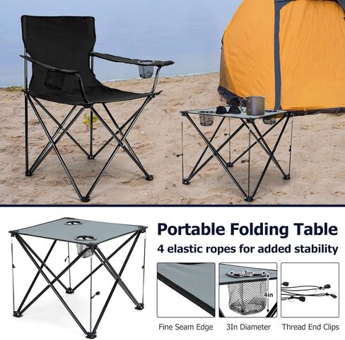 Camping Chairs with Table Set of 3 Black Folding Lawn Chairs Portable Grey Camp Table in Saudi Arabia