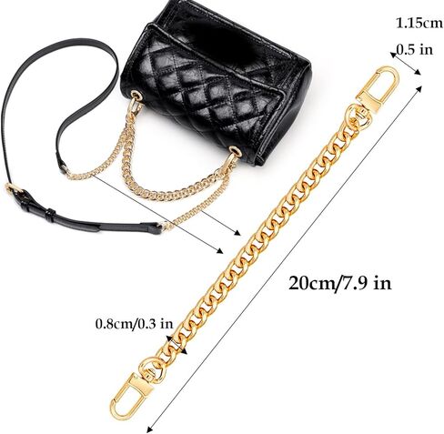 6 قطع من سلاسل المحفظة DIY سلسلة مسطحة حزام موسع مقبض حقيبة إكسسوارات حقائب اليد حقيبة الكتف زجاجة ماء (ذهبي وفضي وأسود كلاسيكي) in Kuwait