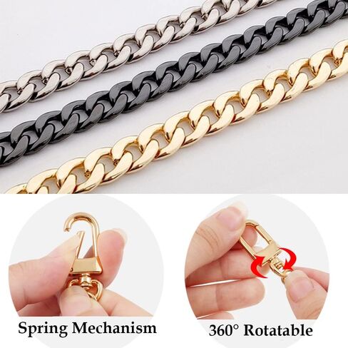 6 قطع من سلاسل المحفظة DIY سلسلة مسطحة حزام موسع مقبض حقيبة إكسسوارات حقائب اليد حقيبة الكتف زجاجة ماء (ذهبي وفضي وأسود كلاسيكي) in Kuwait