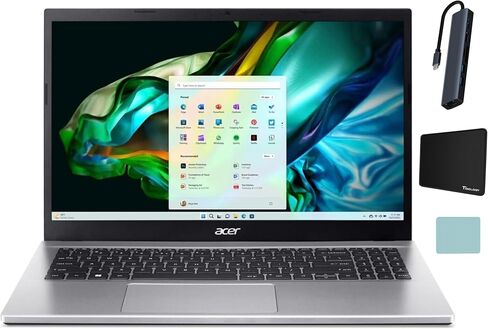 acer Aspire 3 15 Laptop, 15.6’’ FHD (1920 x 1080) Display, AMD Ryzen 7 5700U, 32GB RAM, 1TB SSD, Wi-Fi 6, Bluetooth, AMD Radeon Graphics, Windows 11 Home, Silver with Accessories in Saudi Arabia