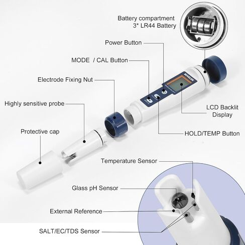 Digital Salinity Tester for Saltwater, High Accuracy Pool Salt Tester with ATC, 5 in 1 pH/EC/Salt/TDS/Temp Meter in Saudi Arabia