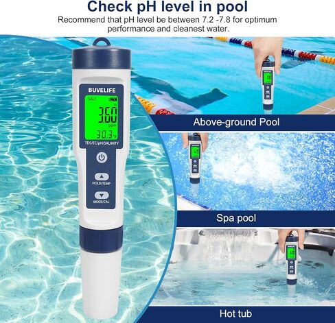 Digital Salinity Tester for Saltwater, High Accuracy Pool Salt Tester with ATC, 5 in 1 pH/EC/Salt/TDS/Temp Meter in Saudi Arabia