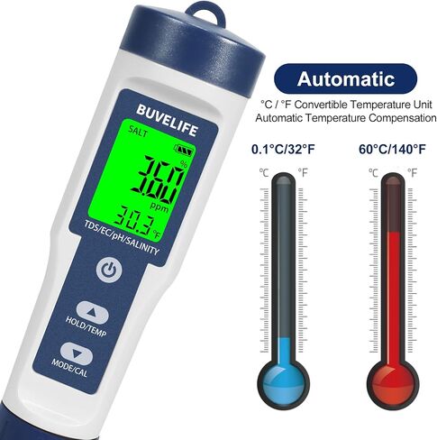 Digital Salinity Tester for Saltwater, High Accuracy Pool Salt Tester with ATC, 5 in 1 pH/EC/Salt/TDS/Temp Meter in Saudi Arabia