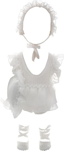 Holibeat Baby Girl 4PCS Photography Props (Romper+Pillow+Hat+Shoes) Newborn Girl Christmas Lace Photoshoot Outfits Infant Posing Props (white) in Saudi Arabia