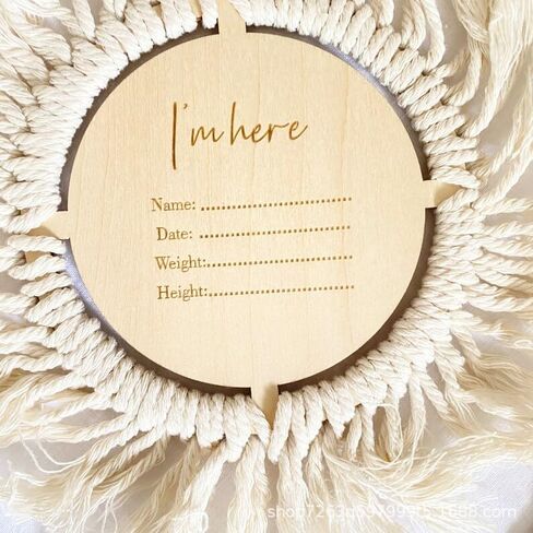 بطاقة شهرية لصورة الطفل على شكل شرابة منقوشة على الوجهين على طراز بوهو، قرص خشبي مزدوج الجوانب مكون من 7 قطع، مجموعة هدايا الطفل لبطاقة صور مايلستون للسنة الأولى للطفل، بقطر 3.9 بوصة in Kuwait