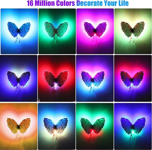 ضوء ليلي للأطفال، ضوء LED على شكل فراشة لعصا غرفة النوم على الحائط، مزامنة الموسيقى RGB اللون المتغير شمعدانات الحائط مع جهاز التحكم عن بعد والتحكم في التطبيق، أروع ديكورات لحفلة المنزل في الغرفة (وردي) in Kuwait