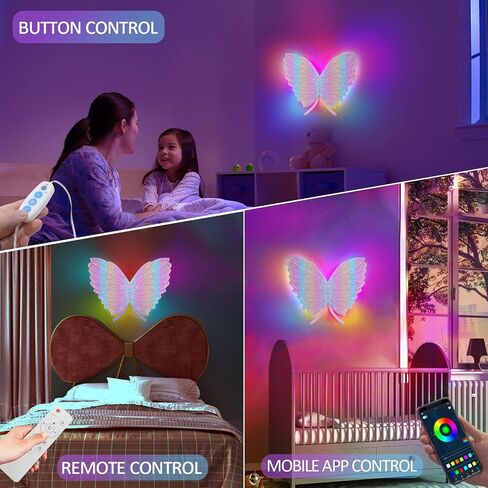 ضوء ليلي للأطفال، ضوء LED على شكل فراشة لعصا غرفة النوم على الحائط، مزامنة الموسيقى RGB اللون المتغير شمعدانات الحائط مع جهاز التحكم عن بعد والتحكم في التطبيق، أروع ديكورات لحفلة المنزل في الغرفة (وردي) in Kuwait