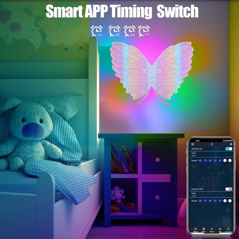 ضوء ليلي للأطفال، ضوء LED على شكل فراشة لعصا غرفة النوم على الحائط، مزامنة الموسيقى RGB اللون المتغير شمعدانات الحائط مع جهاز التحكم عن بعد والتحكم في التطبيق، أروع ديكورات لحفلة المنزل في الغرفة (وردي) in Kuwait