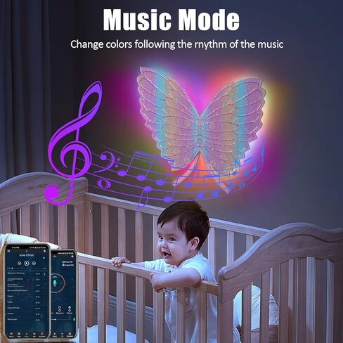 ضوء ليلي للأطفال، ضوء LED على شكل فراشة لعصا غرفة النوم على الحائط، مزامنة الموسيقى RGB اللون المتغير شمعدانات الحائط مع جهاز التحكم عن بعد والتحكم في التطبيق، أروع ديكورات لحفلة المنزل في الغرفة (وردي) in Kuwait