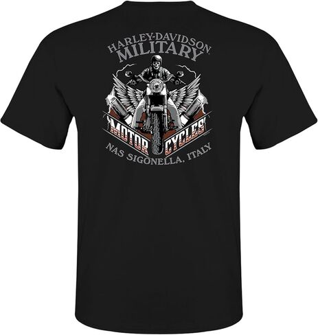 Harley-Davidson Military - تي شيرت برسومات سوداء للرجال - NAS Sigonella | أسرع الخوف in Kuwait