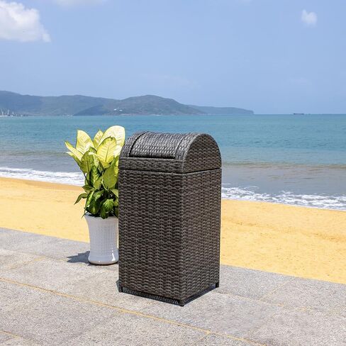 Safavieh Outdoor Collection Serapis Black Wicker Trash Bin in Saudi Arabia