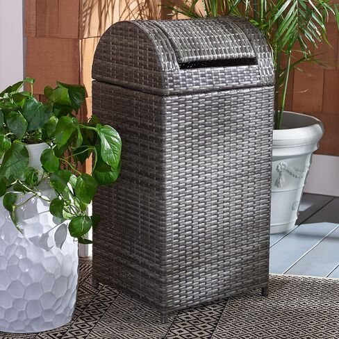 Safavieh Outdoor Collection Serapis Black Wicker Trash Bin in Saudi Arabia