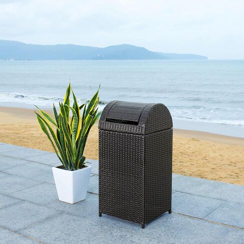 Safavieh Outdoor Collection Serapis Black Wicker Trash Bin in Saudi Arabia