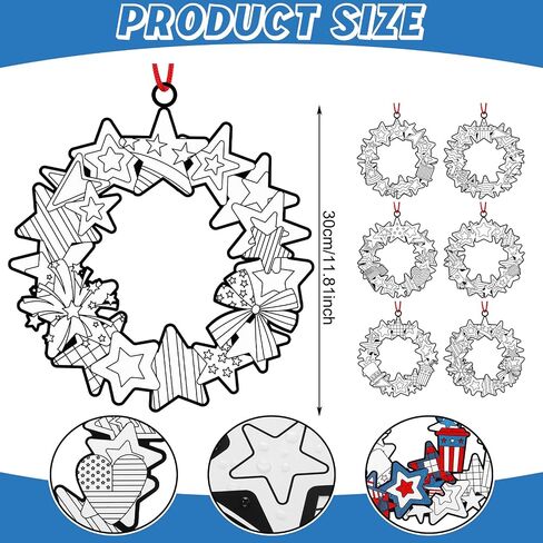 30 Pcs Color Your Own Funny Patriotic Wreath DIY Fourth of July Patriotic Crafts Bulk Color Your Own Memorial Day DIY Crafts for Independence Day Holiday Party Home School Activities in Saudi Arabia