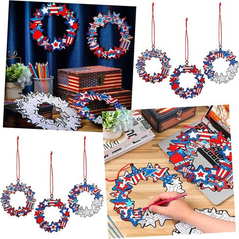30 Pcs Color Your Own Funny Patriotic Wreath DIY Fourth of July Patriotic Crafts Bulk Color Your Own Memorial Day DIY Crafts for Independence Day Holiday Party Home School Activities in Saudi Arabia