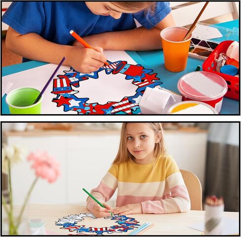 30 Pcs Color Your Own Funny Patriotic Wreath DIY Fourth of July Patriotic Crafts Bulk Color Your Own Memorial Day DIY Crafts for Independence Day Holiday Party Home School Activities in Saudi Arabia