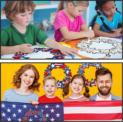 30 Pcs Color Your Own Funny Patriotic Wreath DIY Fourth of July Patriotic Crafts Bulk Color Your Own Memorial Day DIY Crafts for Independence Day Holiday Party Home School Activities in Saudi Arabia