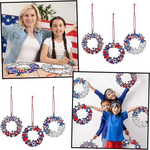 30 Pcs Color Your Own Funny Patriotic Wreath DIY Fourth of July Patriotic Crafts Bulk Color Your Own Memorial Day DIY Crafts for Independence Day Holiday Party Home School Activities in Saudi Arabia