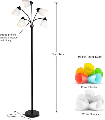 Brightech Medusa LED Floor Lamp – Multi-Head Dimmable Floor Lamp for Living Rooms & Offices – Tall Lamp with Interchangeable Shades, Adjustable Standing Lamp for Bedroom Reading – Black in Saudi Arabia