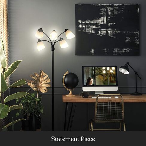 Brightech Medusa LED Floor Lamp – Multi-Head Dimmable Floor Lamp for Living Rooms & Offices – Tall Lamp with Interchangeable Shades, Adjustable Standing Lamp for Bedroom Reading – Black in Saudi Arabia