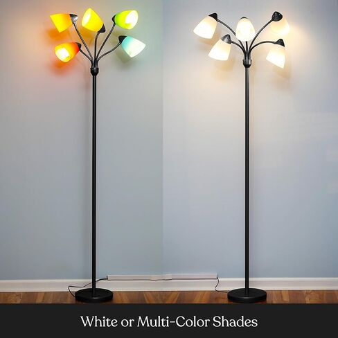 Brightech Medusa LED Floor Lamp – Multi-Head Dimmable Floor Lamp for Living Rooms & Offices – Tall Lamp with Interchangeable Shades, Adjustable Standing Lamp for Bedroom Reading – Black in Saudi Arabia