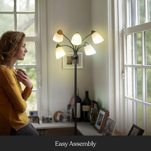 Brightech Medusa LED Floor Lamp – Multi-Head Dimmable Floor Lamp for Living Rooms & Offices – Tall Lamp with Interchangeable Shades, Adjustable Standing Lamp for Bedroom Reading – Black in Saudi Arabia