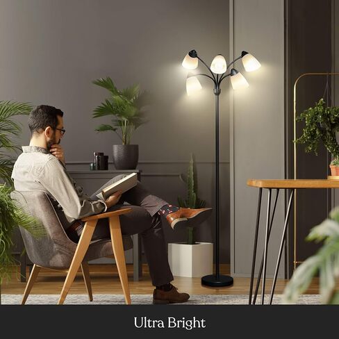 Brightech Medusa LED Floor Lamp – Multi-Head Dimmable Floor Lamp for Living Rooms & Offices – Tall Lamp with Interchangeable Shades, Adjustable Standing Lamp for Bedroom Reading – Black in Saudi Arabia